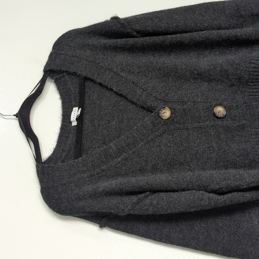 Topshop‎ Dark Gray Long Puff Sleeve V Neck Cardigan Sweater Size 4-6 - Picture 3 of 9